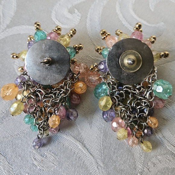 Vintage Colorful Bead Cluster Chainmill Earrings - Picture 6 of 7